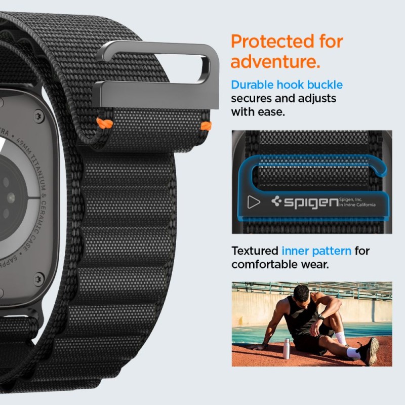 Spigen WBF1 каишка за Apple Watch 8/9/10/11/SE/Ultra (44/45/46/49 мм) черна - Spigen WBF1 каишка за Apple Watch 8/9/10/11/SE/Ultra (44/45/46/49 мм) черна - 8800283312782-AMP10144