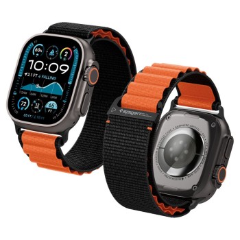 SPIGEN WBF1 каишка за Apple Watch 8/9/10/11/SE/ULTRA (44/45/46/49 мм) черна/оранжева