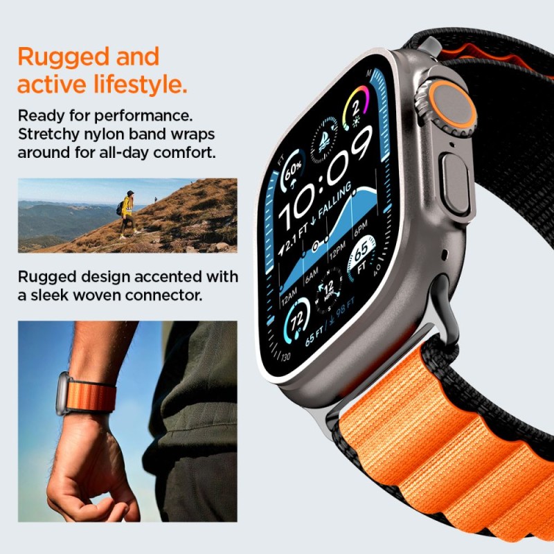 SPIGEN WBF1 каишка за Apple Watch 8/9/10/11/SE/ULTRA (44/45/46/49 мм) черна/оранжева - SPIGEN WBF1 каишка за Apple Watch 8/9/10/11/SE/ULTRA (44/45/46/49 мм) черна/оранжева - 8800283312799-AMP10145