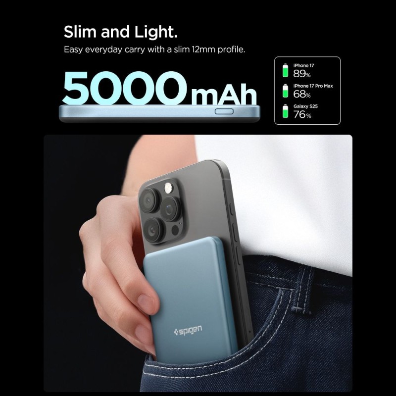 SPIGEN EA2205MQ Essential MagSafe Power Bank 5000mAh 22.5W Qi2, Teal Blue - 8800283313260-ABA10194