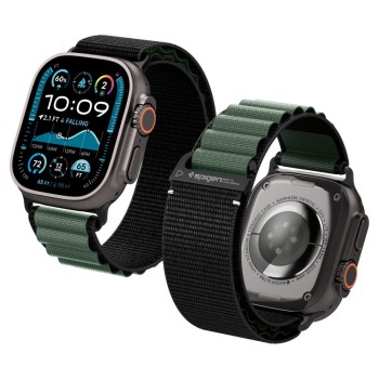 SPIGEN WBF1 каишка за Apple Watch 8/9/10/11/SE/Ultra (44/45/46/49 мм) черна/зелена