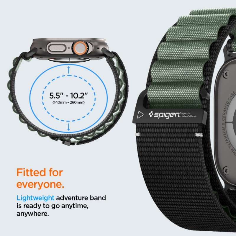 SPIGEN WBF1 каишка за Apple Watch 8/9/10/11/SE/Ultra (44/45/46/49 мм) черна/зелена - SPIGEN WBF1 каишка за Apple Watch 8/9/10/11/SE/Ultra (44/45/46/49 мм) черна/зелена - 8800283313574-AMP10223
