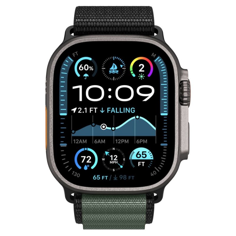 SPIGEN WBF1 каишка за Apple Watch 8/9/10/11/SE/Ultra (44/45/46/49 мм) черна/зелена - SPIGEN WBF1 каишка за Apple Watch 8/9/10/11/SE/Ultra (44/45/46/49 мм) черна/зелена - 8800283313574-AMP10223