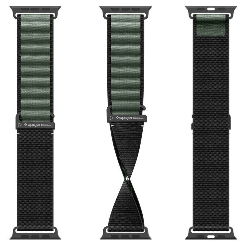 SPIGEN WBF1 каишка за Apple Watch 8/9/10/11/SE/Ultra (44/45/46/49 мм) черна/зелена - SPIGEN WBF1 каишка за Apple Watch 8/9/10/11/SE/Ultra (44/45/46/49 мм) черна/зелена - 8800283313574-AMP10223