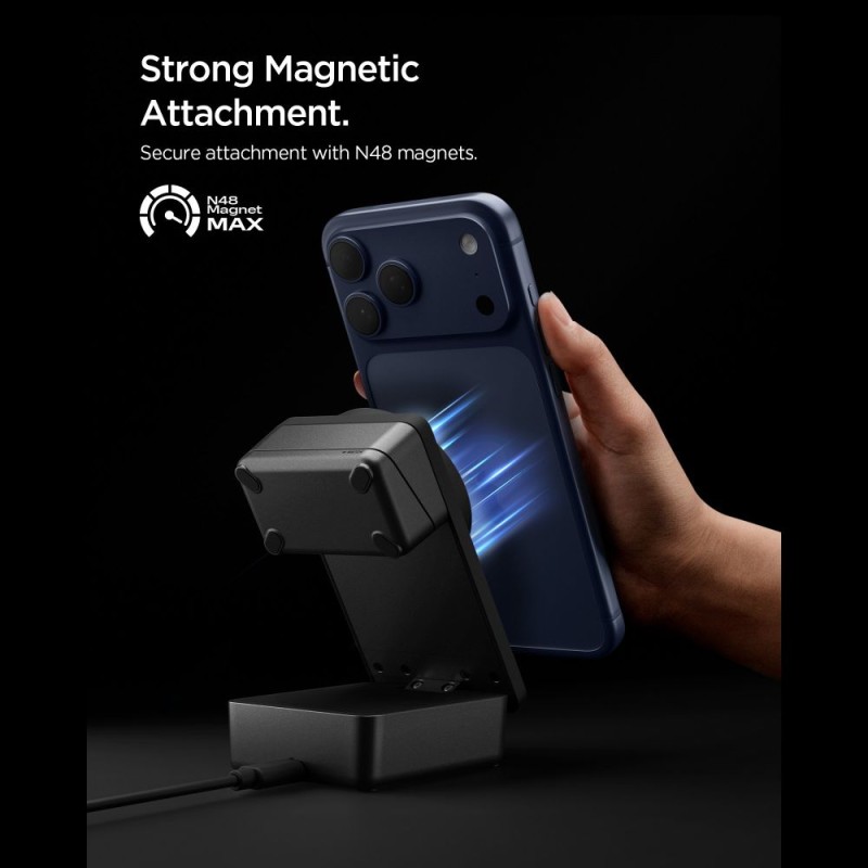 Spigen EF323MQ Essential 3в1 магнитно MagSafe безжично зарядно 25W Qi2.2 (черно) - 8800283315301-ACH10398