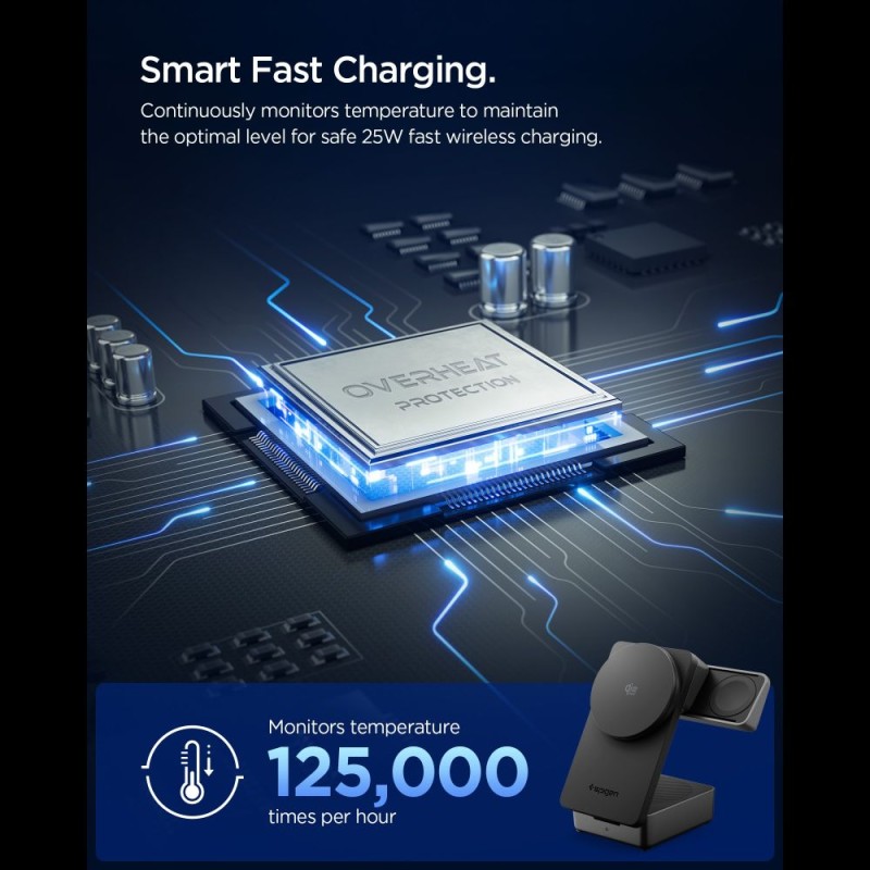 Spigen EF323MQ Essential 3в1 магнитно MagSafe безжично зарядно 25W Qi2.2 (черно) - 8800283315301-ACH10398