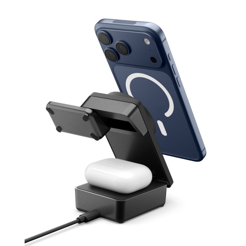 Spigen EF323MQ Essential 3в1 магнитно MagSafe безжично зарядно 25W Qi2.2 (черно) - 8800283315301-ACH10398