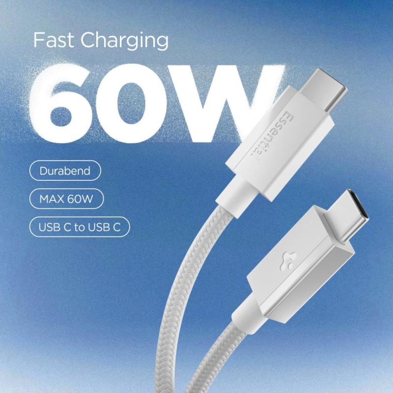 SPIGEN EB6015CC ESSENTIAL USB-C към USB-C кабел 60W, 150 см, бял - SPIGEN EB6015CC ESSENTIAL USB-C към USB-C кабел 60W, 150 см, бял - 8800283315486-ACA10416