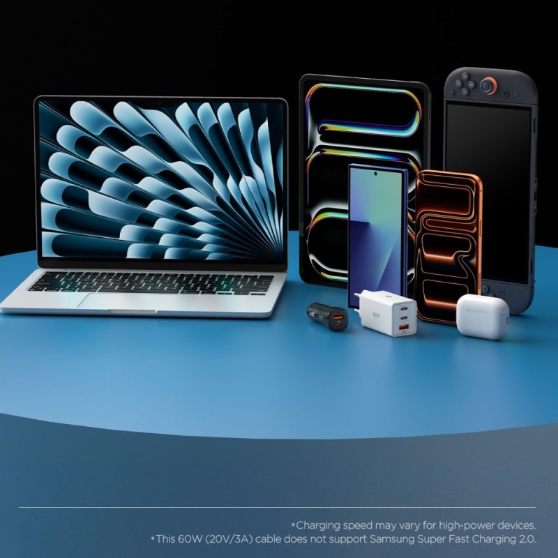 SPIGEN EB6015CC ESSENTIAL USB-C към USB-C кабел 60W, 150 см, бял - SPIGEN EB6015CC ESSENTIAL USB-C към USB-C кабел 60W, 150 см, бял - 8800283315486-ACA10416