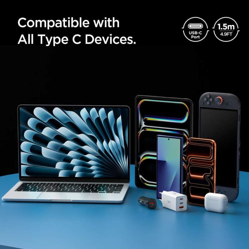 SPIGEN EB6015CC Essential USB-C към USB-C кабел 60W 150 см Gunmetal - SPIGEN EB6015CC Essential USB-C към USB-C кабел 60W 150 см Gunmetal - 8800283315509-ACA10418
