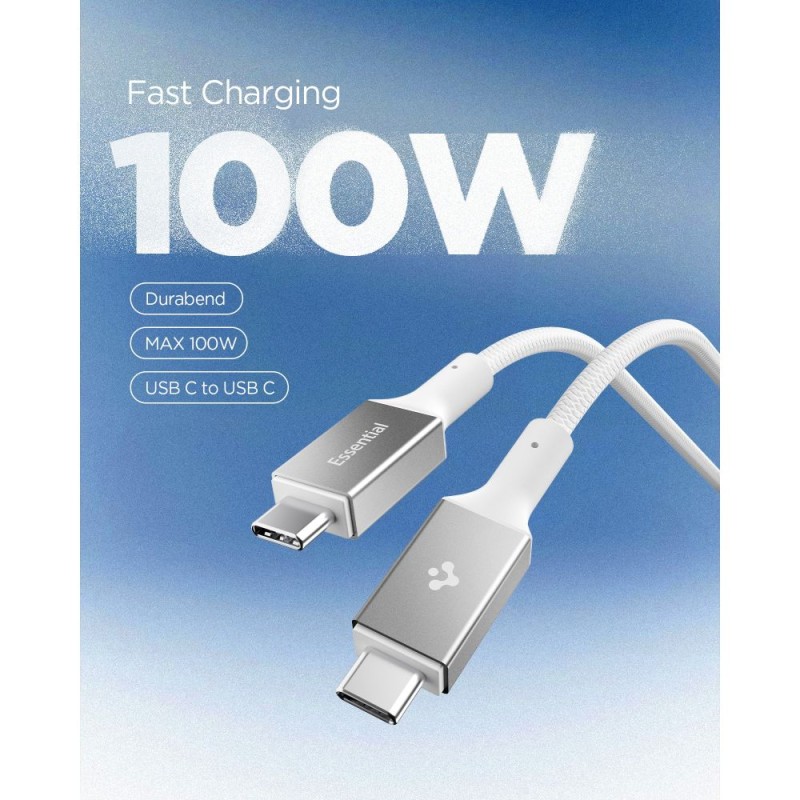 SPIGEN EB10015CC Essential USB Type-C кабел 100W 150 см бял - SPIGEN EB10015CC Essential USB Type-C кабел 100W 150 см бял - 8800283315523-ACA10420