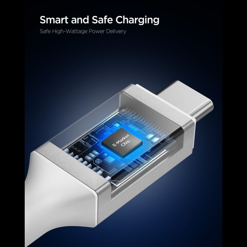 SPIGEN EB10015CC Essential USB Type-C кабел 100W 150 см бял - SPIGEN EB10015CC Essential USB Type-C кабел 100W 150 см бял - 8800283315523-ACA10420