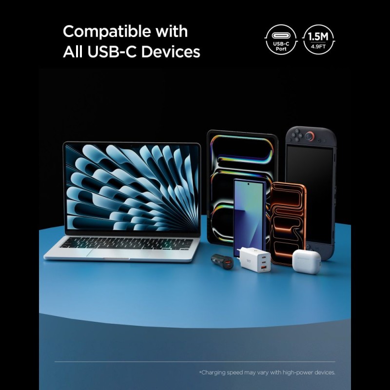 SPIGEN EB10015CC Essential USB Type-C кабел 100W 150 см бял - SPIGEN EB10015CC Essential USB Type-C кабел 100W 150 см бял - 8800283315523-ACA10420