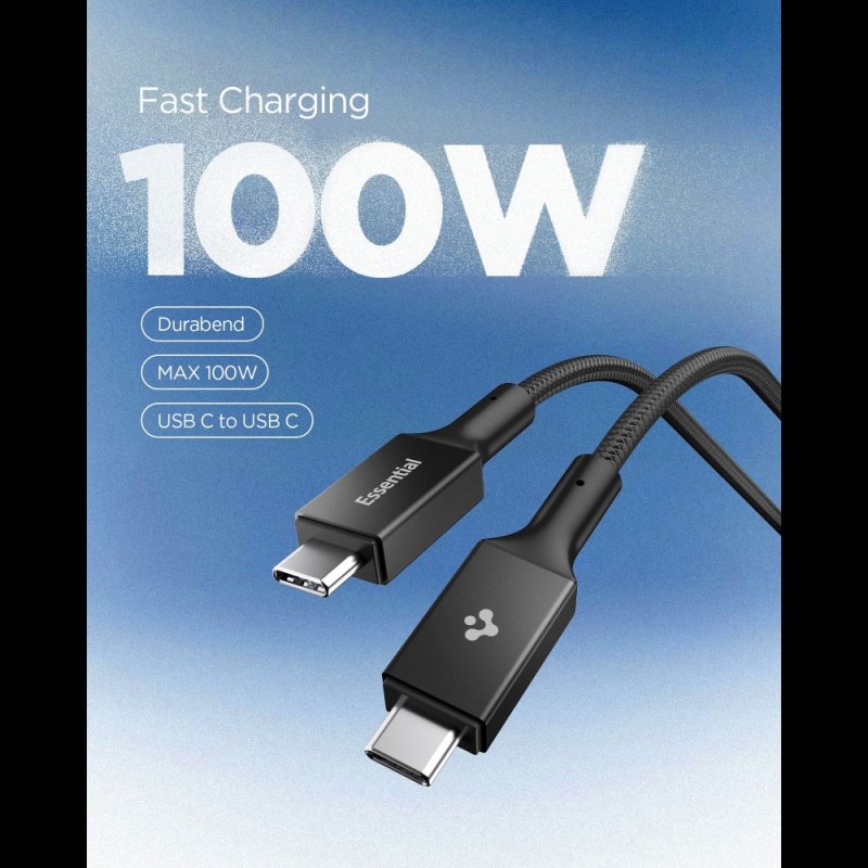 SPIGEN EB10015CC Essential кабел USB Type-C 100W 150 см черен - SPIGEN EB10015CC Essential кабел USB Type-C 100W 150 см черен - 8800283315530-ACA10421