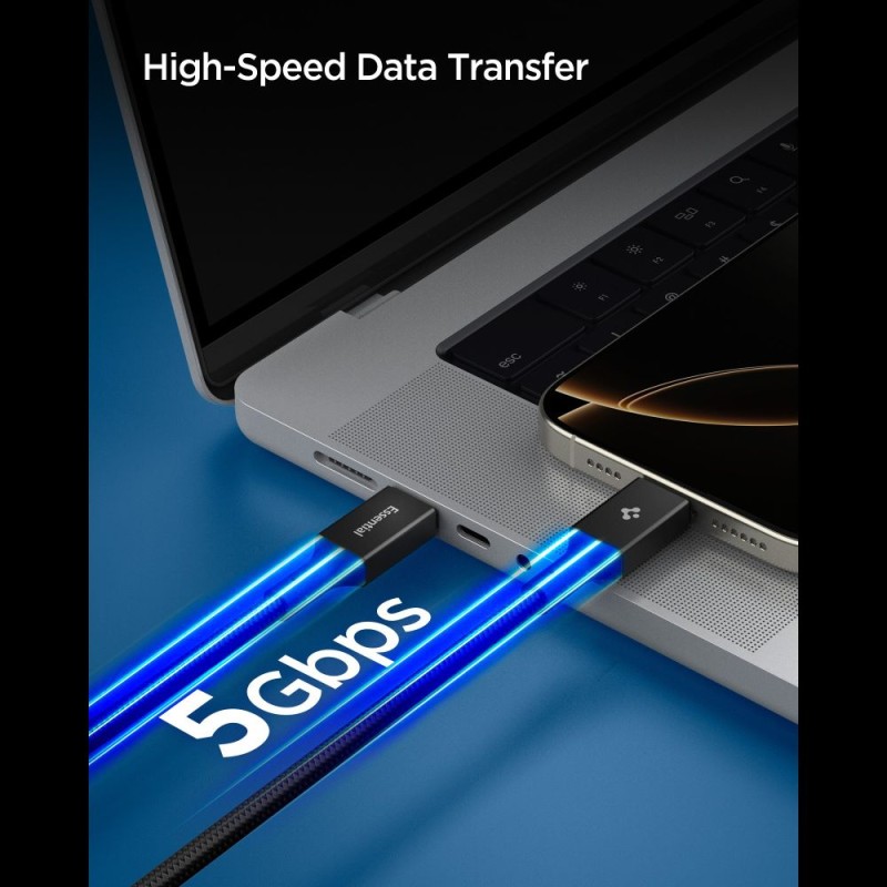 SPIGEN EB10015CC Essential кабел USB Type-C 100W 150 см черен - SPIGEN EB10015CC Essential кабел USB Type-C 100W 150 см черен - 8800283315530-ACA10421