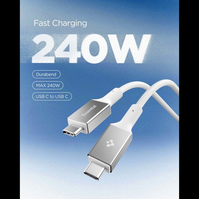 SPIGEN EB24015CC Essential кабел USB-C (Type-C) 240W, 150 см, бял - SPIGEN EB24015CC Essential кабел USB-C (Type-C) 240W, 150 см, бял - 8800283315547-ACA10422