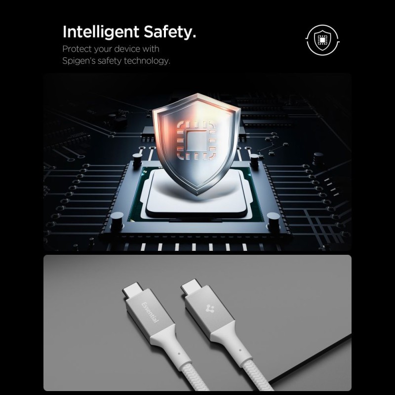 SPIGEN EB24015CC Essential кабел USB-C (Type-C) 240W, 150 см, бял - SPIGEN EB24015CC Essential кабел USB-C (Type-C) 240W, 150 см, бял - 8800283315547-ACA10422