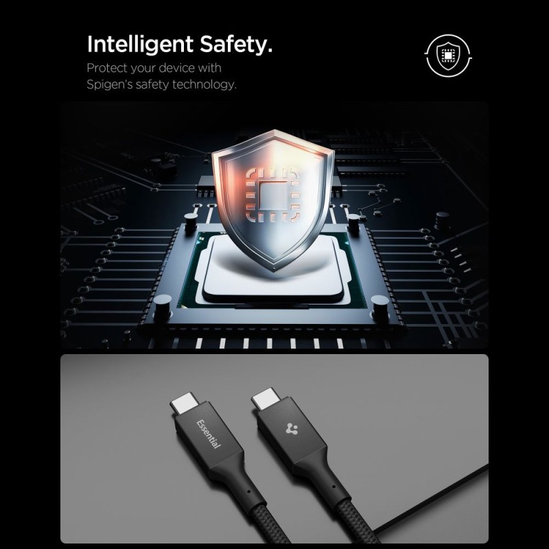 SPIGEN Essential EB24015CC кабел USB-C към USB-C 240W, 150 см, черен - SPIGEN Essential EB24015CC кабел USB-C към USB-C 240W, 150 см, черен - 8800283315554-ACA10423