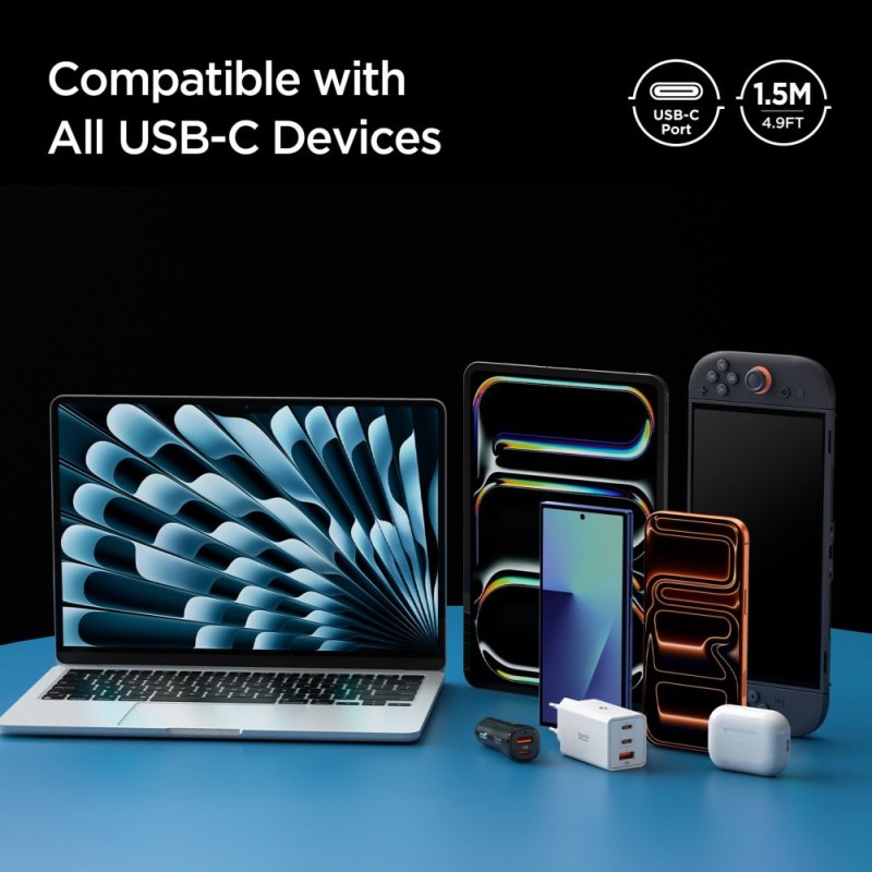 SPIGEN Essential EB24015CC кабел USB-C към USB-C 240W, 150 см, черен - SPIGEN Essential EB24015CC кабел USB-C към USB-C 240W, 150 см, черен - 8800283315554-ACA10423