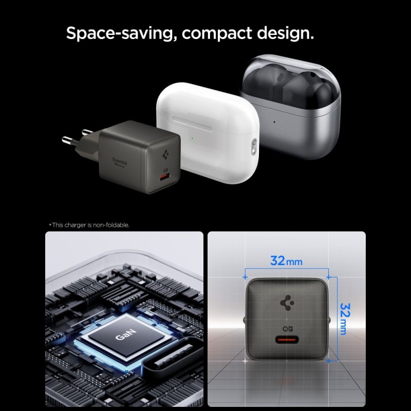 Spigen EE301EU-GAN Essential 30W 1-порт мрежово зарядно GaN Gunmetal (USB-C) - 8800283315790-ACH10447