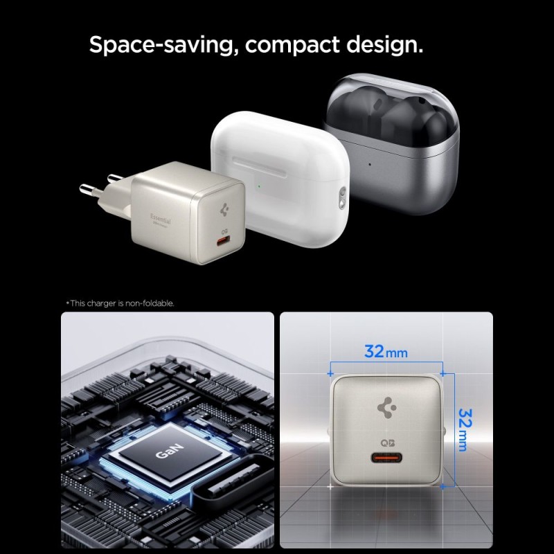 SPIGEN EE301EU-GAN ESSENTIAL 1-портова мрежова зарядна 30W Natural Titanium - SPIGEN EE301EU-GAN ESSENTIAL 1-портова мрежова зарядна 30W Natural Titanium - 8800283315806-ACH10448