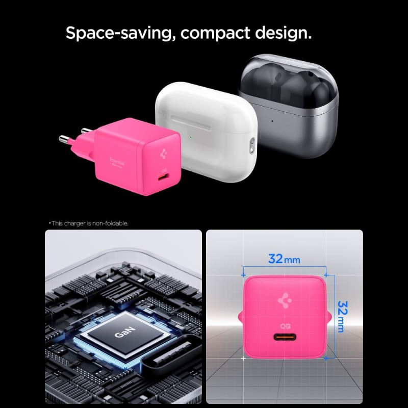 SPIGEN EE301EU-GAN Essential еднопортово мрежово зарядно 30W, Pink (розово) - SPIGEN EE301EU-GAN Essential еднопортово мрежово зарядно 30W, Pink (розово) - 8800283315813-ACH10449