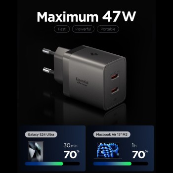 SPIGEN EE472EU-GAN Essential 2-портово мрежово зарядно 47W Gunmetal (USB-C)