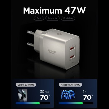 SPIGEN EE472EU-GAN Essential 2-порт мрежово зарядно 47W Natural Titanium