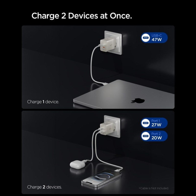 SPIGEN EE472EU-GAN Essential 2-порт мрежово зарядно 47W Natural Titanium - SPIGEN EE472EU-GAN Essential 2-порт мрежово зарядно 47W Natural Titanium - 8800283315837-ACH10451