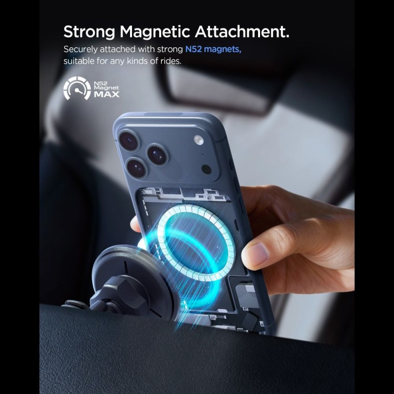Spigen EV15MAQ Essential магнитен MagSafe поставка за кола с безжиренo зареждане 15W Qi2 черна - Spigen EV15MAQ Essential магнитен MagSafe поставка за кола с безжиренo зареждане 15W Qi2 черна - 8800283316452-ACP10513