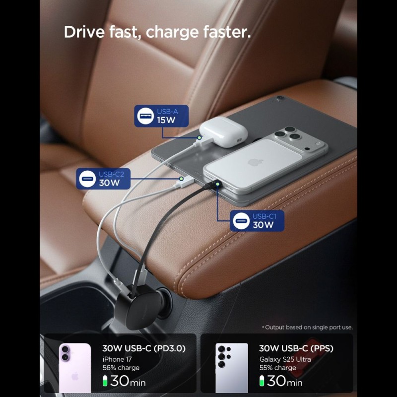 Spigen EV603BT Essential Car Charger 60W Черно - Spigen EV603BT Essential Car Charger 60W Черно - 8800283316476-ACP10515
