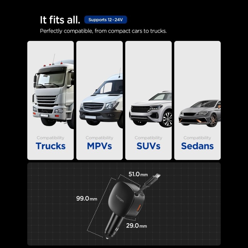 Spigen EV603BT Essential Car Charger 60W Черно - Spigen EV603BT Essential Car Charger 60W Черно - 8800283316476-ACP10515