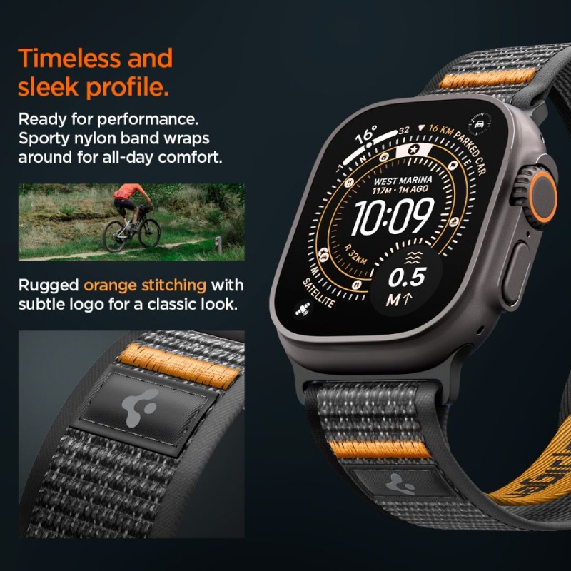 Spigen Athlex Air 2 спортна каишка за Apple Watch 8/9/10/11/SE/Ultra (44/45/46/49 мм) Active Black / Orange - 8800283317404-AMP10607