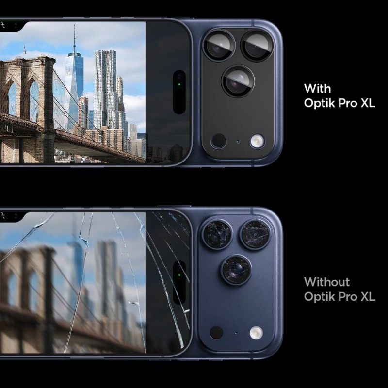 Spigen Optik Pro XL „EZ Fit” защита за обективите от закалено стъкло 9H за iPhone 17 Pro (Черна) - 8800283317763-AGL10644