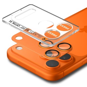 Spigen Optik Pro XL „EZ Fit” защитно стъкло за камера за iPhone 17 Pro (оранжево)