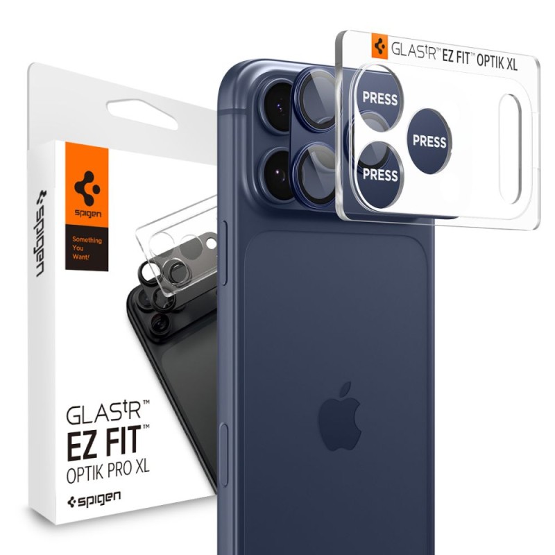 Spigen Optik Pro XL „EZ Fit” протектор за камера от закалено стъкло за iPhone 17 Pro Blue (OSŁONA APARATU) - 8800283317787-AGL10646