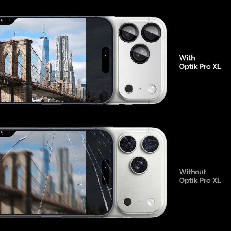 Spigen Optik Pro XL „EZ Fit” стъклена защита за камерите за iPhone 17 Pro (сребристо) - 8800283317794-AGL10647