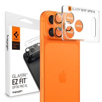 Spigen Optik Pro XL „EZ Fit” протектор за камера от закалено стъкло за iPhone 17 Pro Max (оранжев)