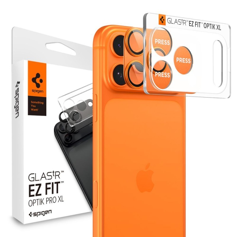 Spigen Optik Pro XL „EZ Fit” протектор за камера от закалено стъкло за iPhone 17 Pro Max (оранжев) - 8800283317824-AGL10650