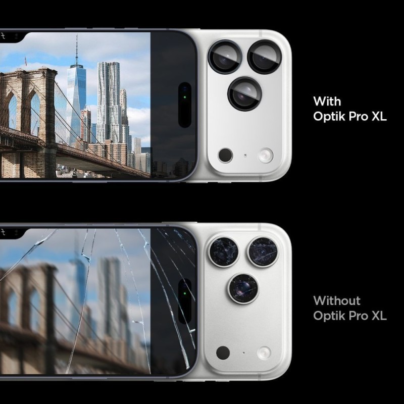 Spigen Optik Pro XL „EZ Fit” протектор за камера със закалено стъкло 9H за iPhone 17 Pro Max (Silver) - Spigen Optik Pro XL „EZ Fit” протектор за камера със закалено стъкло 9H за iPhone 17 Pro Max (Silver) - 8800283317848-AGL10652