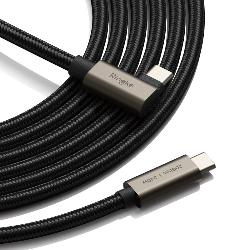 RINGKE USB 3.2 Gen 2x2 Type-C кабел 90° с PD 240W, 200 см, черен - RINGKE USB 3.2 Gen 2x2 Type-C кабел 90° с PD 240W, 200 см, черен - 8800293851486
