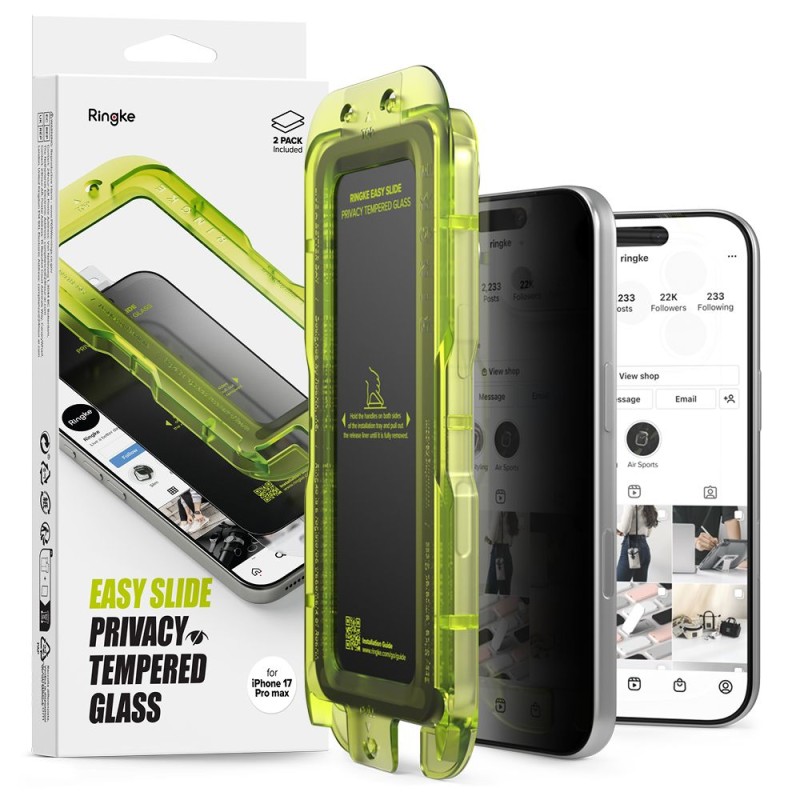 Ringke Easy Slide Privacy защитно стъкло 9H (2 бр.) за iPhone 17 Pro Max - Ringke Easy Slide Privacy защитно стъкло 9H (2 бр.) за iPhone 17 Pro Max - 8800328810716