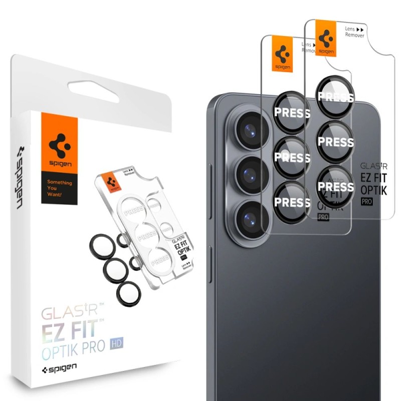 Spigen Optik Pro HD Glas.tR EZ Fit защита за камера с 9H закалено стъкло (2 бр.) за Samsung Galaxy S26+ Plus, черна - 8800337242096-AGL11088