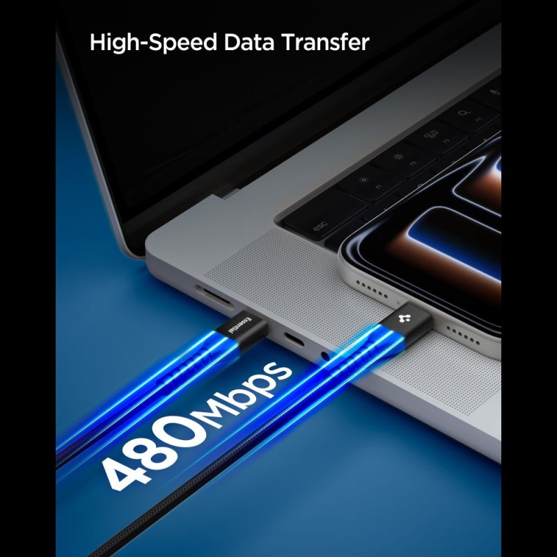 SPIGEN EB10010CCA Essential USB-C кабел 100W 100 см черен - SPIGEN EB10010CCA Essential USB-C кабел 100W 100 см черен - 8800337242355-ACA11103
