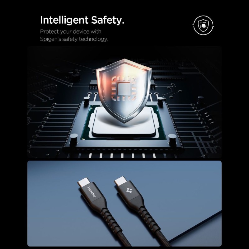 SPIGEN EB10010CCA Essential USB-C кабел 100W 100 см черен - SPIGEN EB10010CCA Essential USB-C кабел 100W 100 см черен - 8800337242355-ACA11103