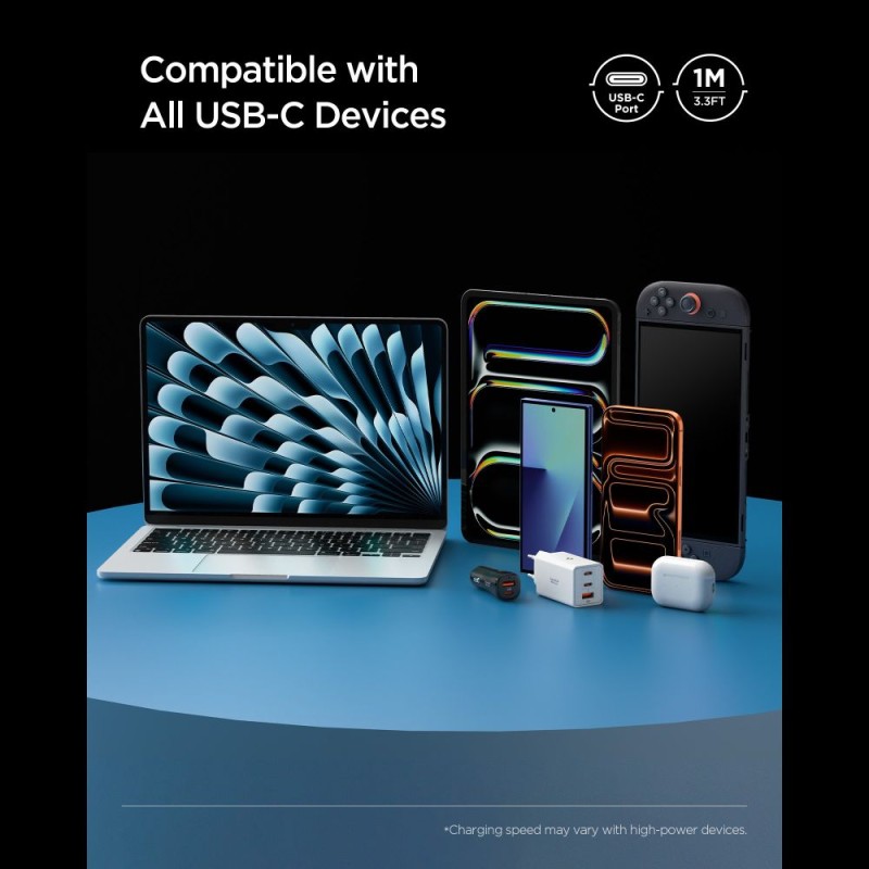 SPIGEN EB10010CCA Essential USB-C кабел 100W 100 см черен - SPIGEN EB10010CCA Essential USB-C кабел 100W 100 см черен - 8800337242355-ACA11103