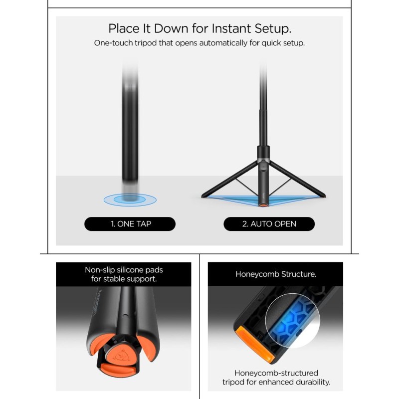 SPIGEN S582W Bluetooth Selfie Stick Tripod Black - SPIGEN S582W Bluetooth Selfie Stick Tripod Black - 8800337245059-AMP11372