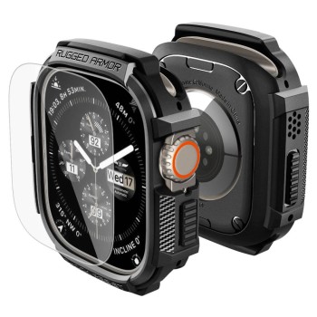 Spigen Rugged Armor & Tempered Glass за Apple Watch Ultra 1/2/3 (49 мм) Matte Black