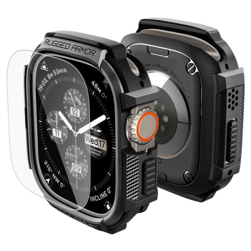 Spigen Rugged Armor & Tempered Glass за Apple Watch Ultra 1/2/3 (49 мм) Matte Black - 8800337245479-ACS11414