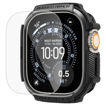 Spigen Rugged Armor & Tempered Glass за Apple Watch Ultra 1/2/3 (49 мм) Matte Black
